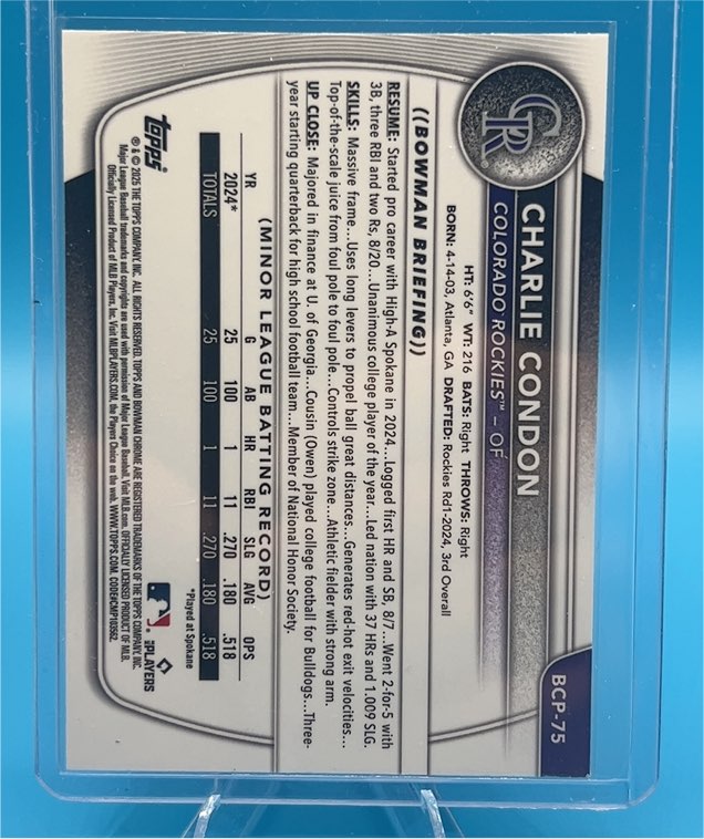 2024 Bowman #BCP-75 Charlie Condon — front