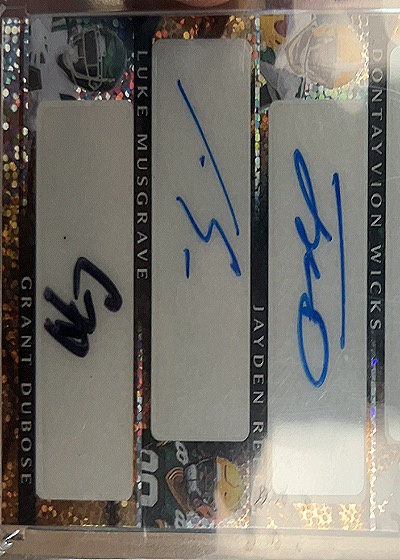 2024 Leaf Quad Autograph Luke Musgrave/Jayden Reed/Grant DuBose/Dontayvion Wicks — front