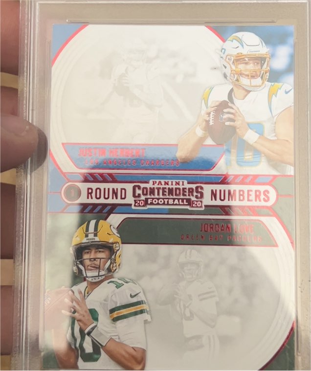 2020 Panini Contenders Round Numbers #RN-HL Justin Herbert / Jordan Love — front