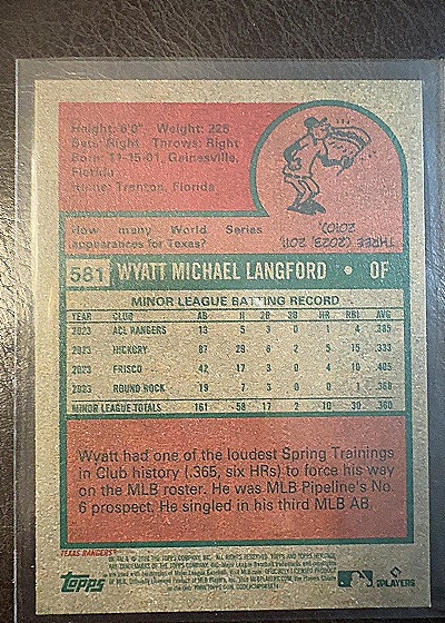 2023 Topps #581 Wyatt Michael Langford — front