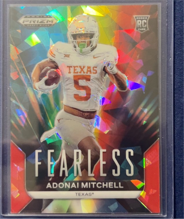 2024 Panini Prizm Draft Picks #F-AMI Adonai Mitchell Fearless Red Ice Rookie Card — front