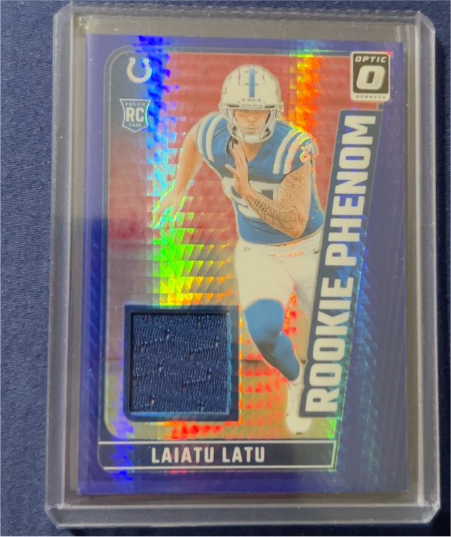 2024 Donruss Optic #RPB-LLU Laiatu Latu Rookie Phenom Patch Blue Hyper Prizm — front
