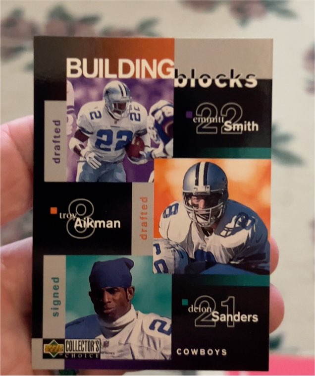 1997 Upper Deck Collector's Choice Building Blocks #366 Emmitt Smith Deion Sanders Troy Aikman — front