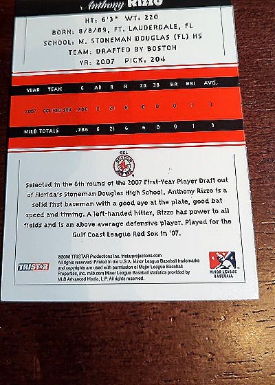 2007 TRISTAR PROjections #204 Anthony Rizzo — front
