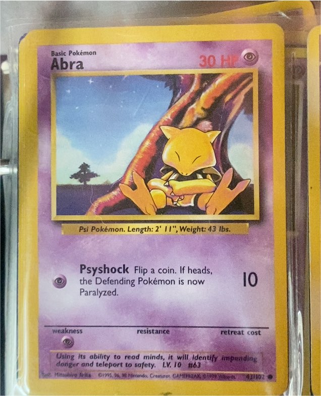 1999 Pokémon Base Set #43 Abra — front