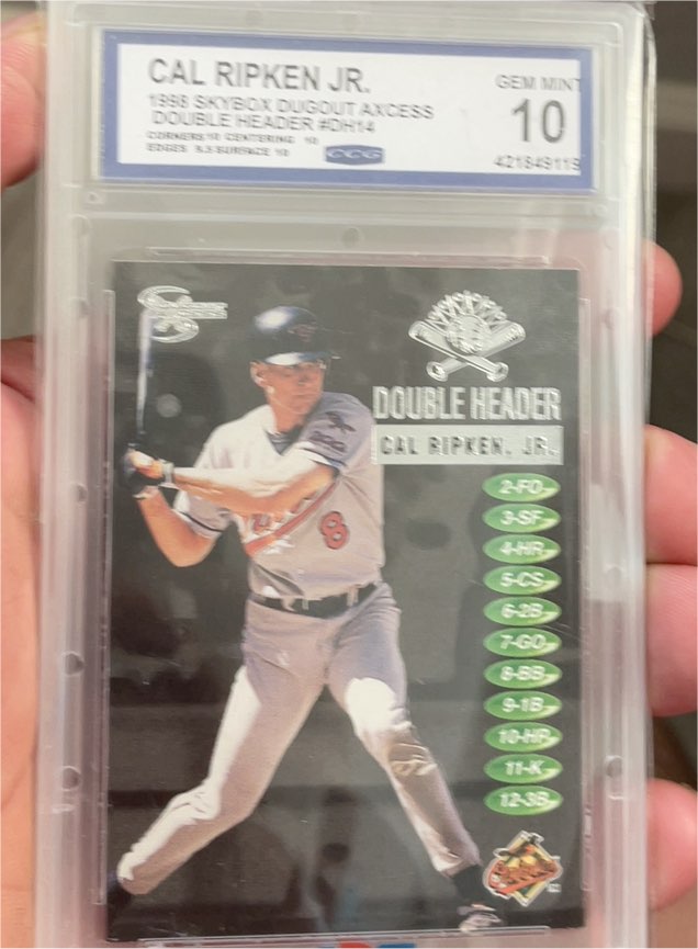 1998 Skybox Dugout Axcess Double Header #DH14 Cal Ripken Jr. — front