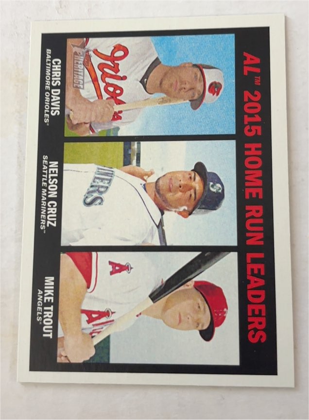 2016 Topps Heritage #243 Nelson Cruz Mike Trout Chris Davis — front