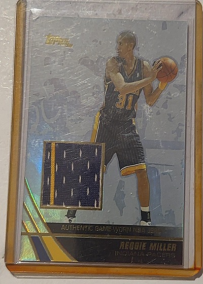 2000 Topps Reggie Miller Authentic Game Worn NBA Jersey Card — front