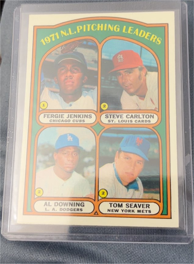 1972 Topps #93 1971 N.L. Pitching Leaders Fergie Jenkins / Steve Carlton / Al Downing / Tom Seaver — front