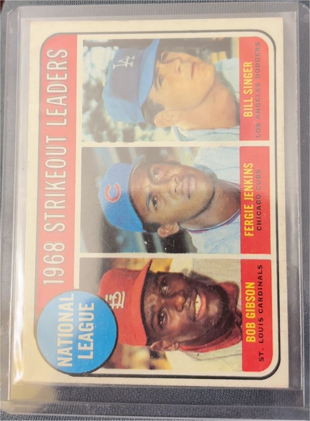 1969 Topps #12 1968 NL Strikeout Leaders Bob Gibson Fergie Jenkins Bill Singer — front