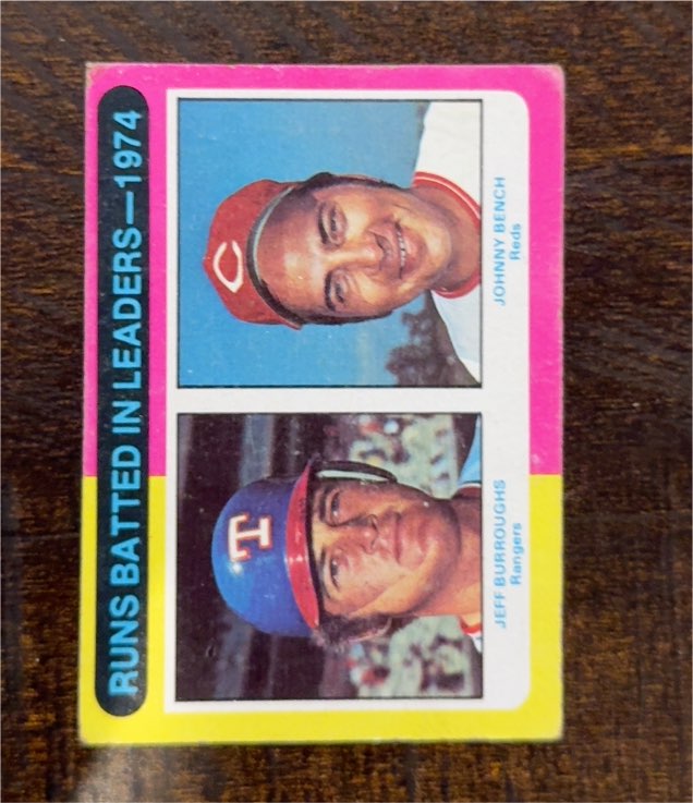 1975 Topps #308 Runs Batted In Leaders 1974 Johnny Bench Jeff Burroughs — front