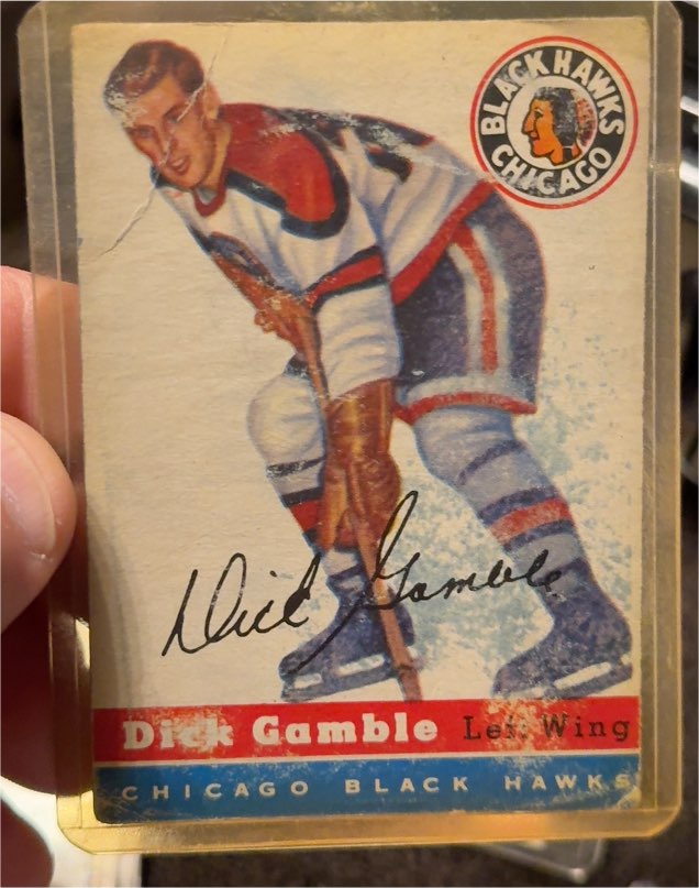1954-55 Topps Hockey #1 Dick Gamble — front