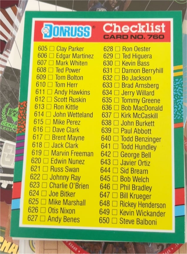 1991 Donruss #760 Checklist — front