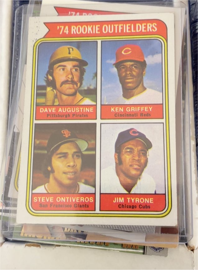 1974 Topps #598 Rookie Outfielders Dave Augustine Ken Griffey Steve Ontiveros Jim Tyrone — front
