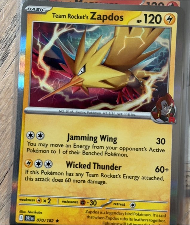 2025 Pokémon TCG Destined Rivals #070 Team Rocket's Zapdos — front