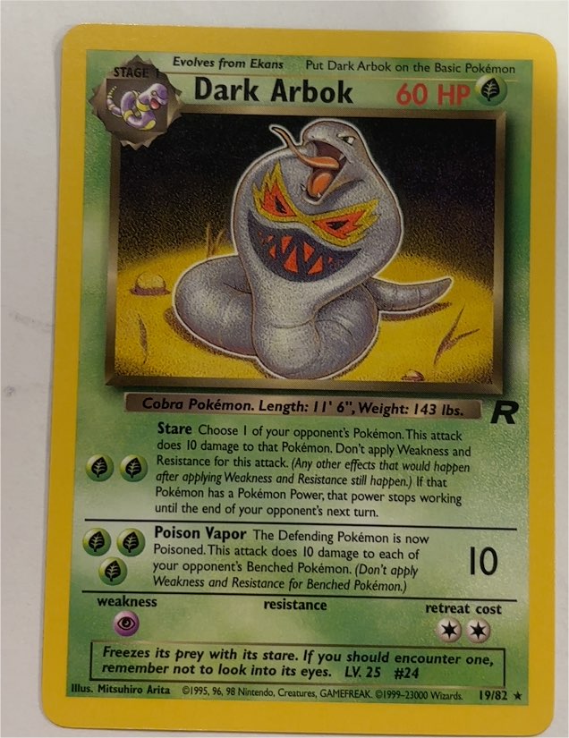 1999 Pokémon Team Rocket #19 Dark Arbok — front