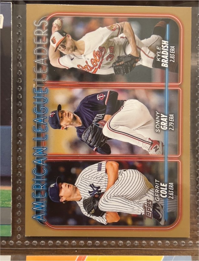 2024 Topps #324 American League Leaders ERA (Gerrit Cole / Sonny Gray / Kyle Bradish) — front