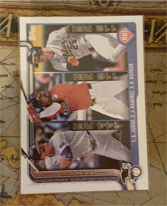 2025 Topps Series 1 #29 Aaron Judge / Jose Ramirez / Brent Rooker AL RBI Leaders — front