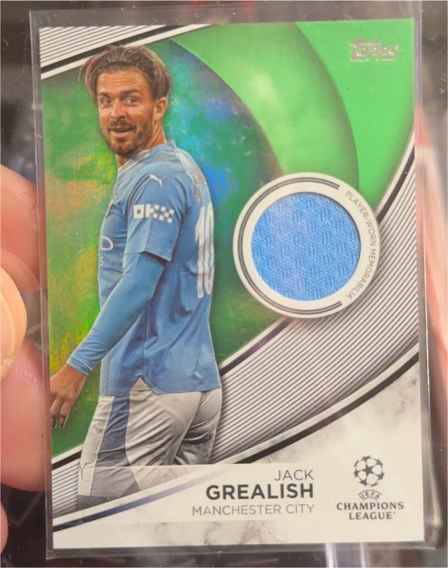 2023-24 Topps UEFA Club Competitions Jack Grealish Player-Worn Patch Green — front