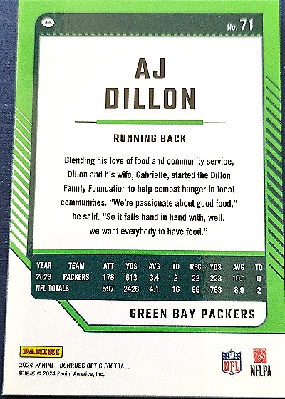 2024 Panini Donruss Optic #71 AJ Dillon — front