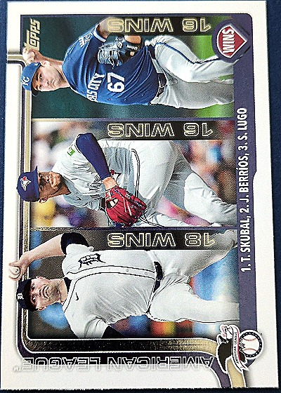 2025 Topps #151 American League Leaders Wins (Tarik Skubal / José Berríos / Seth Lugo) — front