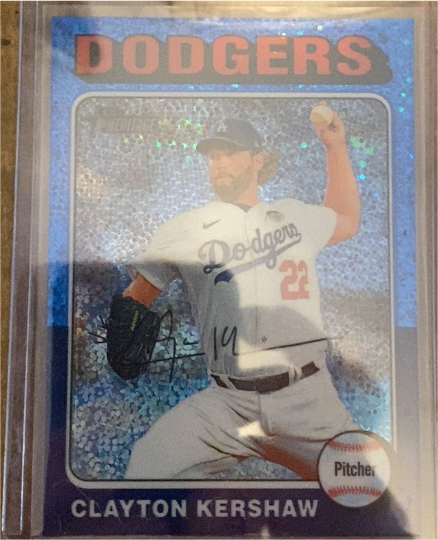 2024 Topps Heritage #386 Clayton Kershaw Chrome Blue Sparkle Refractor — front