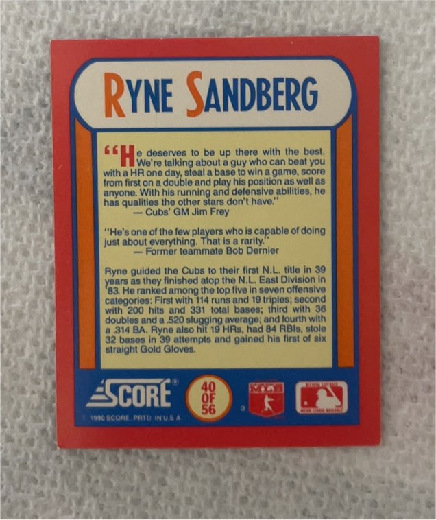 1990 Score MVP #40 Ryne Sandberg — front