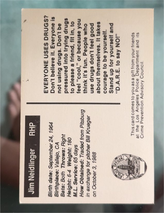 1988 Jim Neidlinger Baseball Card — front