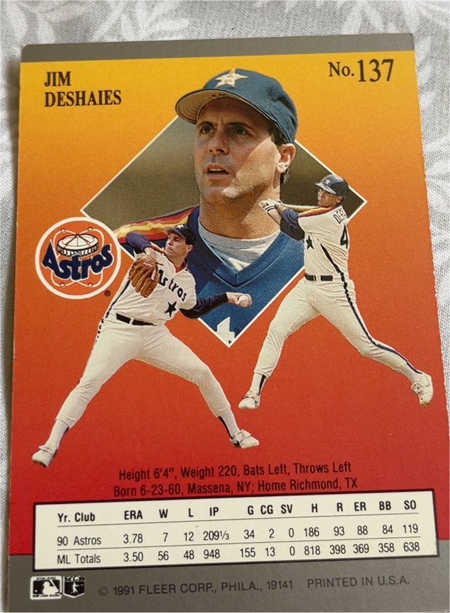 1991 Fleer #137 Jim Deshaies — front