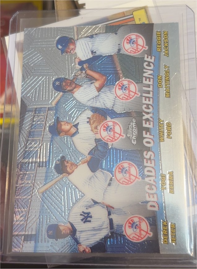 2001 Topps Chrome #TC1 Decades of Excellence Derek Jeter/Yogi Berra/Whitey Ford/Don Mattingly/Reggie Jackson — front