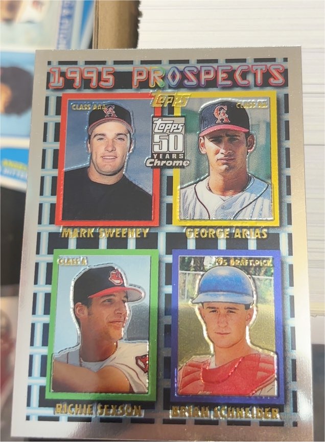 1995 Topps Traded #122T Mark Sweeney / George Arias / Richie Sexson / Brian Schneider — front