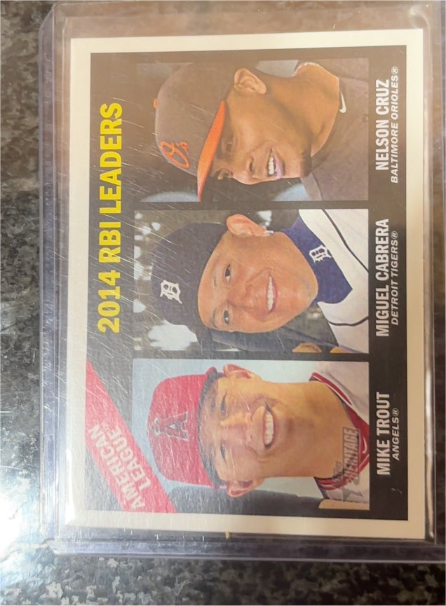 2015 Topps Heritage #220 Nelson Cruz / Miguel Cabrera / Mike Trout — front