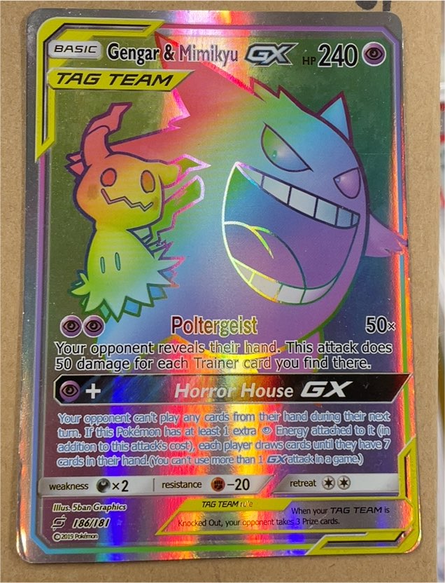 2019 Pokémon Sun & Moon #186 Gengar & Mimikyu GX — front