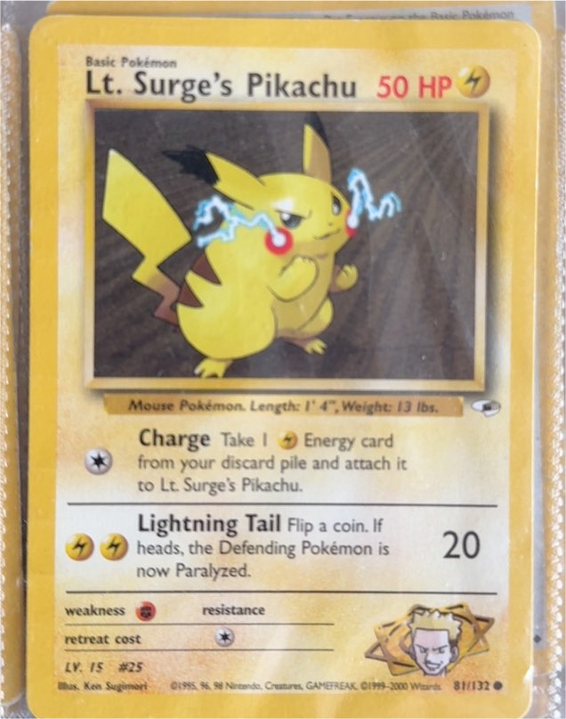 2000 Pokémon Gym Heroes #81 Lt. Surge's Pikachu — front
