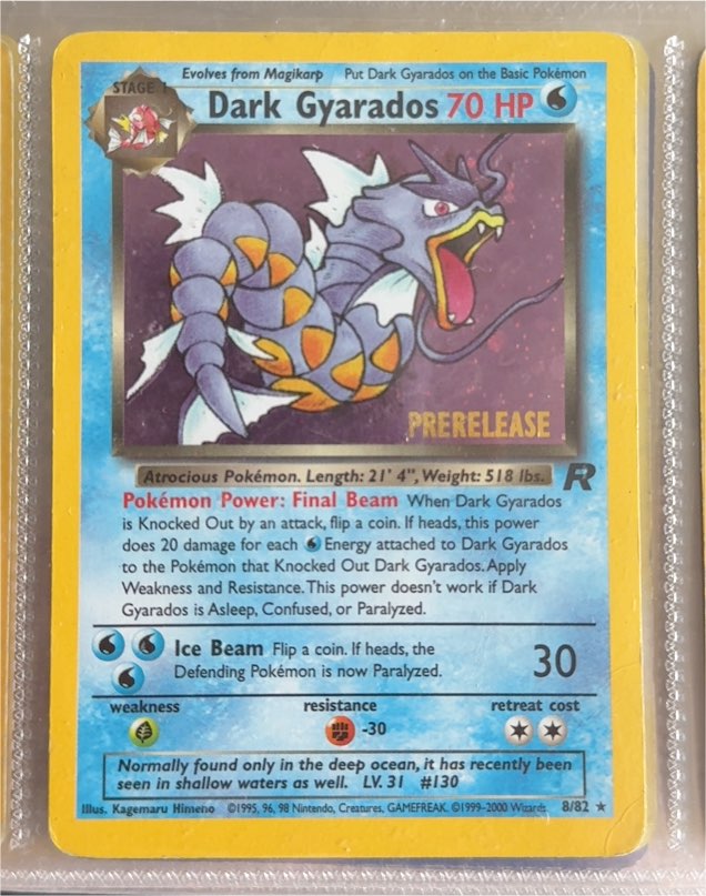 1999 Pokémon Team Rocket #8 Dark Gyarados Prerelease — front