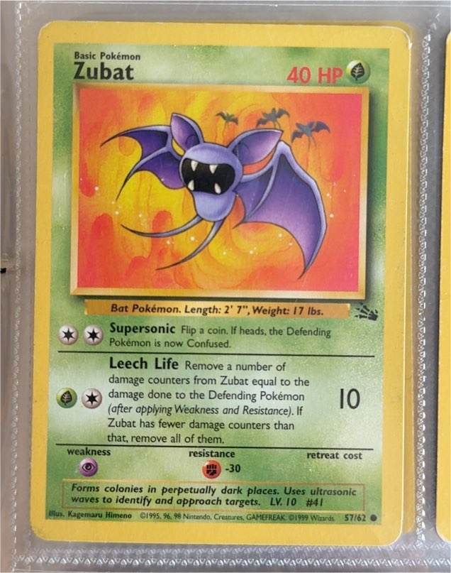 1999 Pokémon Fossil #57 Zubat — front
