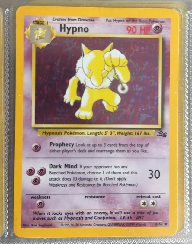 1999 Pokémon Fossil #8 Hypno — front