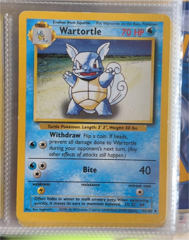 1999 Pokémon #42 Wartortle — front
