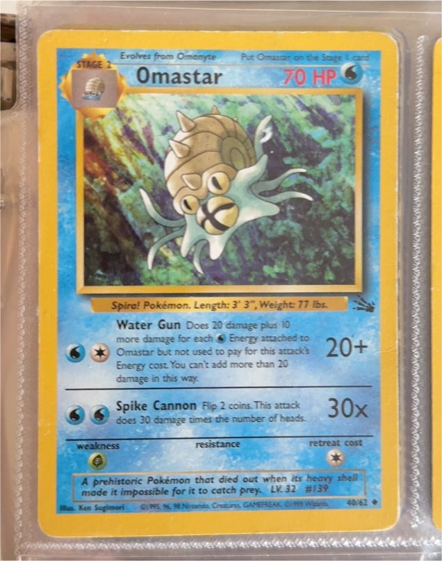 1999 Pokémon Fossil #40 Omastar — front