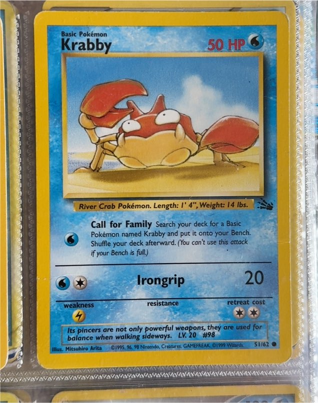 1999 Pokémon Fossil #51 Krabby — front