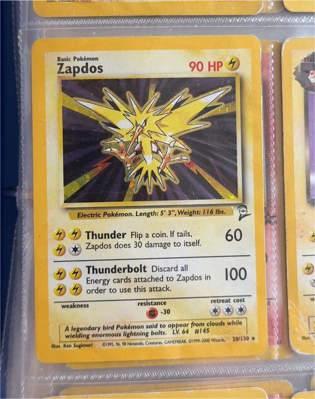 1999 Pokémon Base Set #16 Zapdos — front