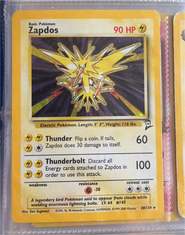 1999 Pokémon #16 Zapdos — front