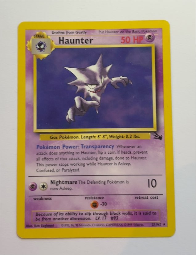 1999 Pokémon Fossil #21 Haunter — front
