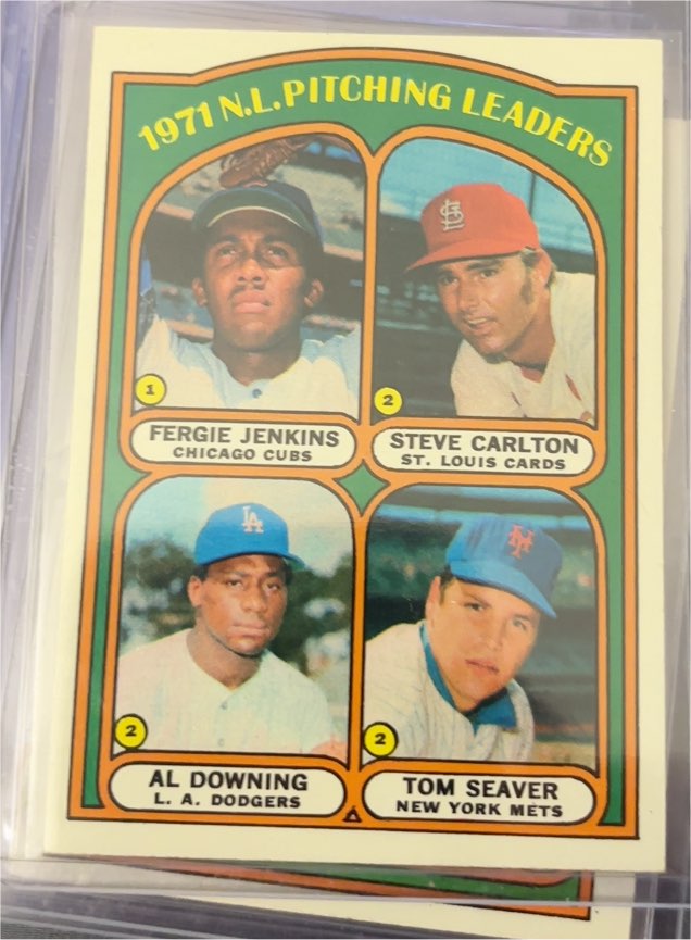 1972 Topps #93 1971 N.L. Pitching Leaders Fergie Jenkins Steve Carlton Al Downing Tom Seaver — front