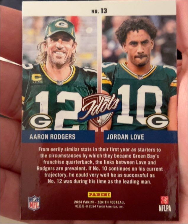 2024 Panini Zenith Football #13 Aaron Rodgers/Jordan Love — front