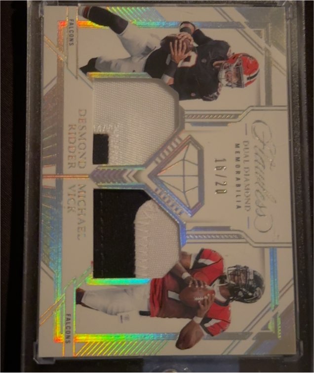 2021 Panini National Treasures Dual Diamond Memorabilia #1/20 Desmond Ridder/Michael Vick — front