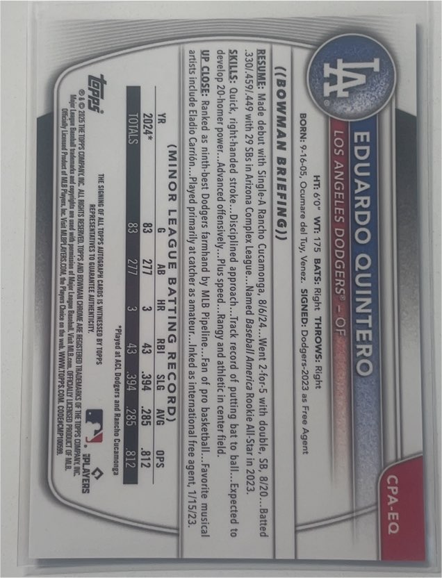 2024 Bowman #CPA-EQ Eduardo Quintero — front