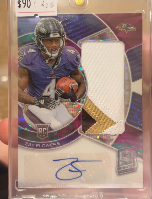 2023 Panini Spectra Radiant Rookie Patch Auto #RAF-ZFL Zay Flowers — front
