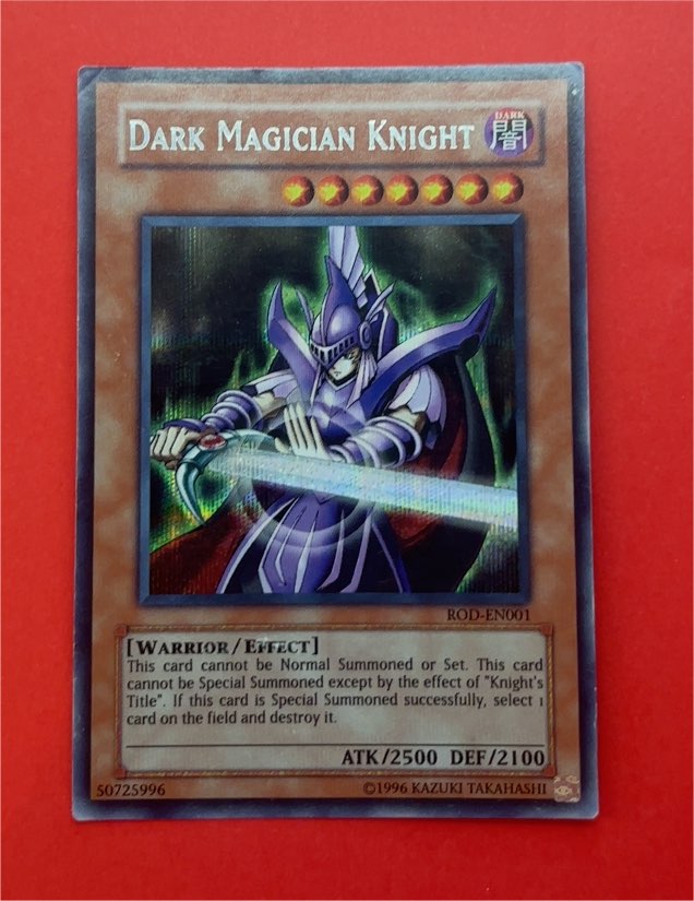 1996 Yugioh ROD-EN001 Dark Magician Knight — front