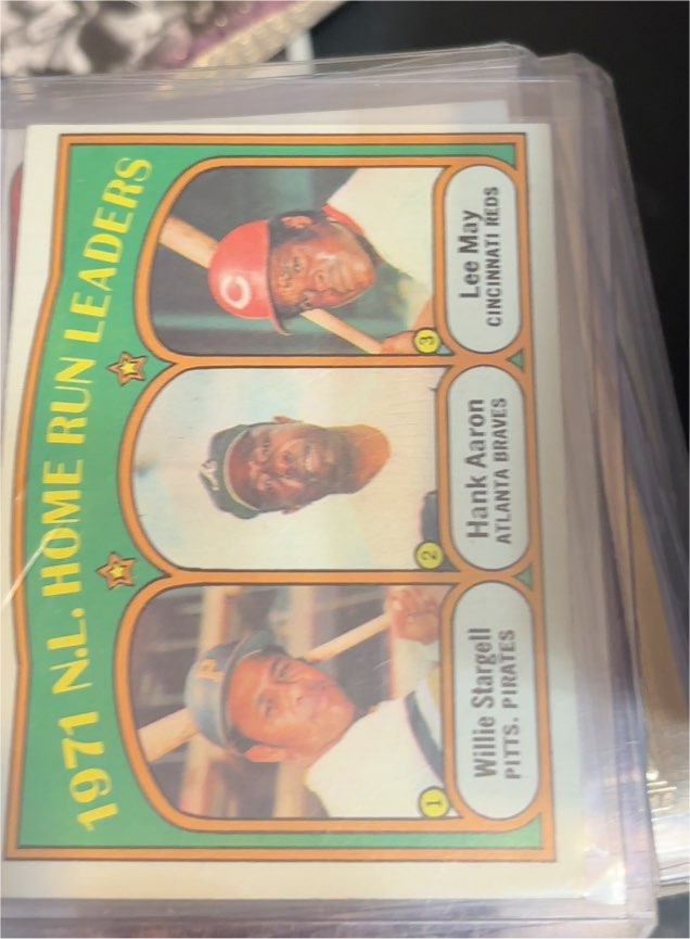 1972 Topps #89 1971 NL Home Run Leaders Willie Stargell, Hank Aaron, Lee May — front